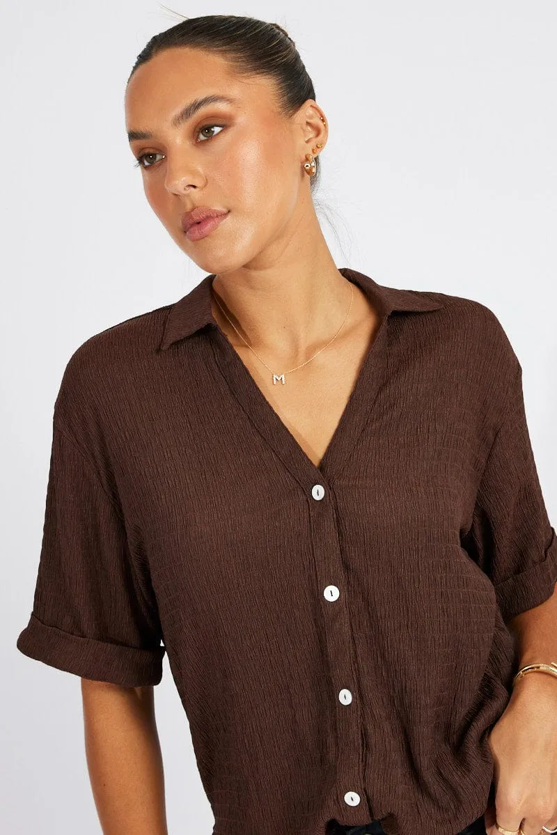 Brown Textured Shirt Short Sleeve sold by Ally Fashion product image thumbnail 3