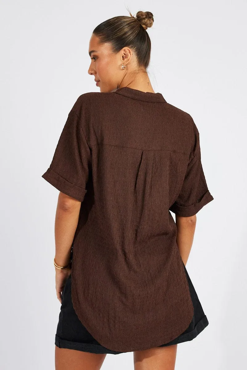 Brown Textured Shirt Short Sleeve sold by Ally Fashion product image thumbnail 5