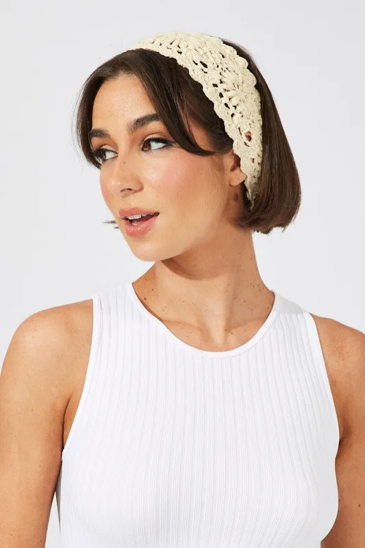 White Crochet Headband sold by Ally Fashion