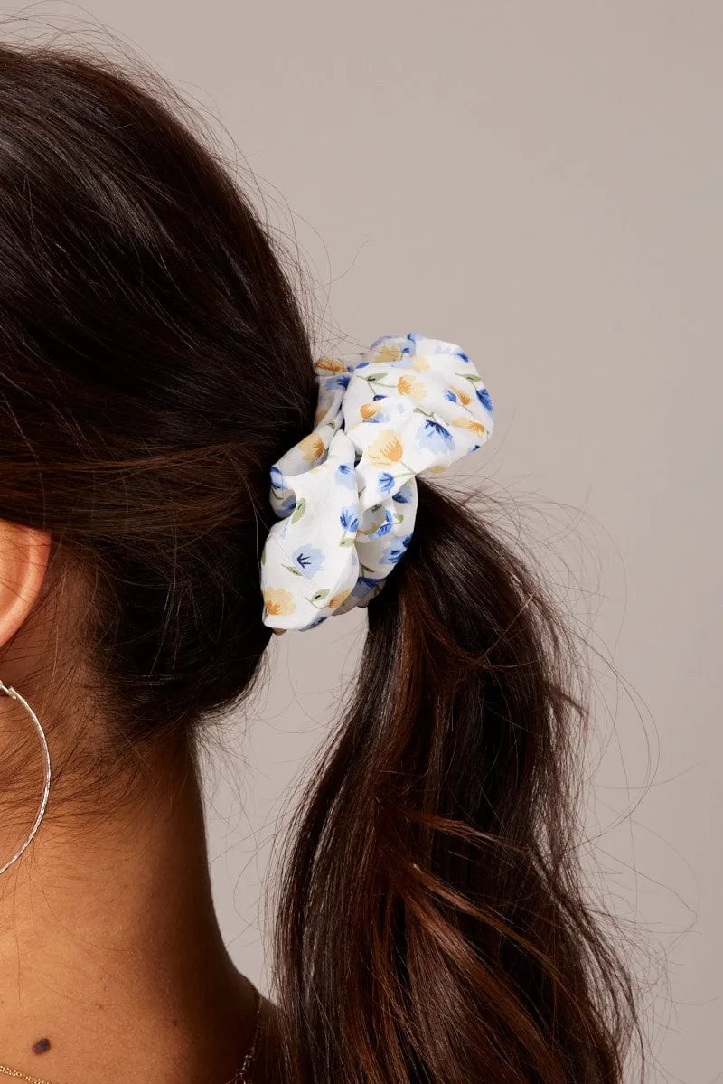 Blue Floral Scrunchie sold by Ally Fashion