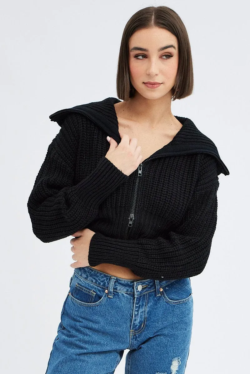Black Zip up Crop Cardigan sold by Ally Fashion product image thumbnail 3