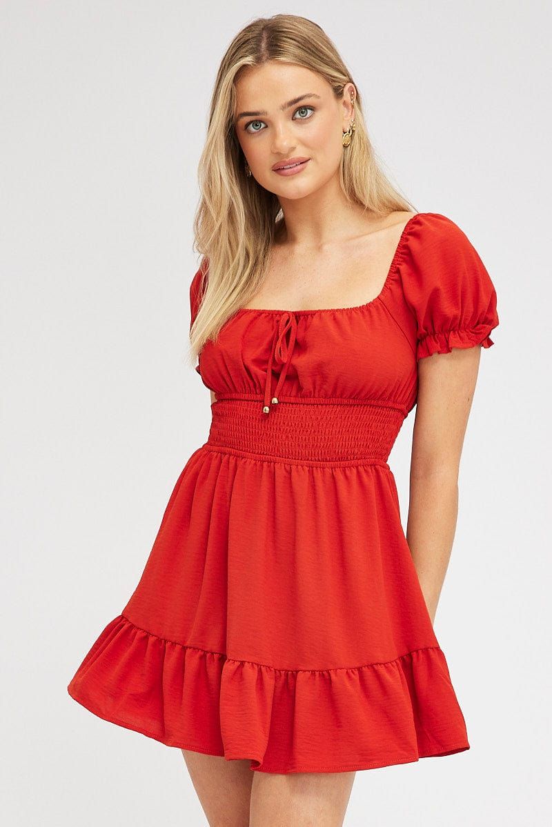 Red Fit And Flare Dress Puff Sleeve Mini sold by Ally Fashion product image thumbnail 3