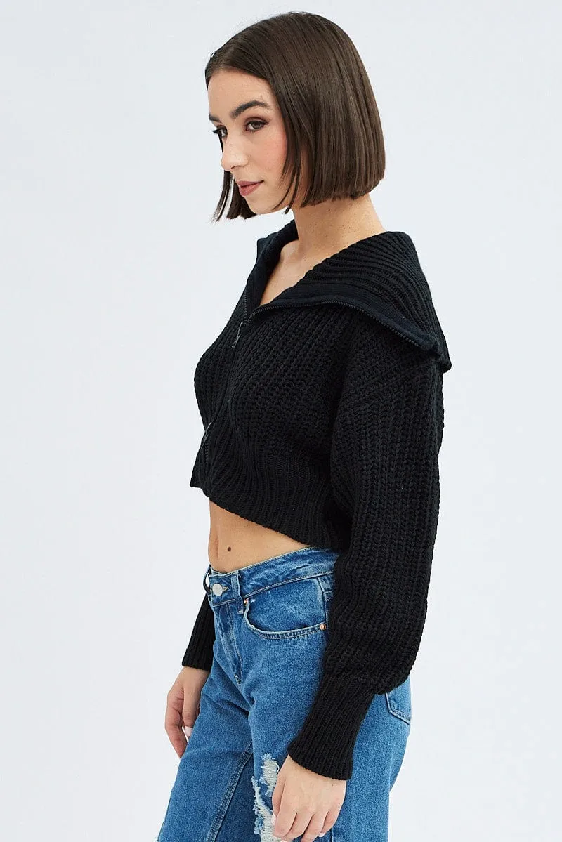 Black Zip up Crop Cardigan sold by Ally Fashion product image thumbnail 4