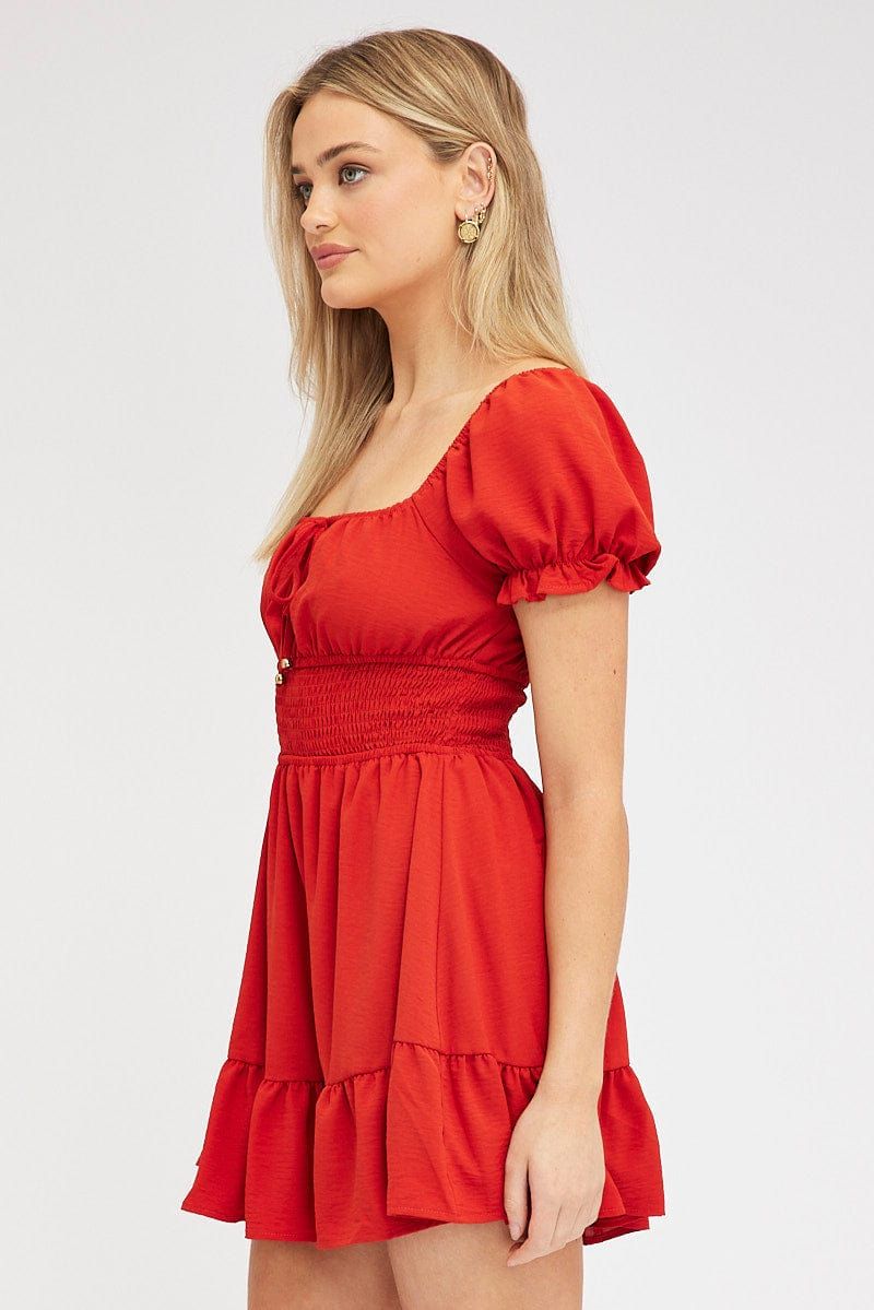 Red Fit And Flare Dress Puff Sleeve Mini sold by Ally Fashion product image thumbnail 4