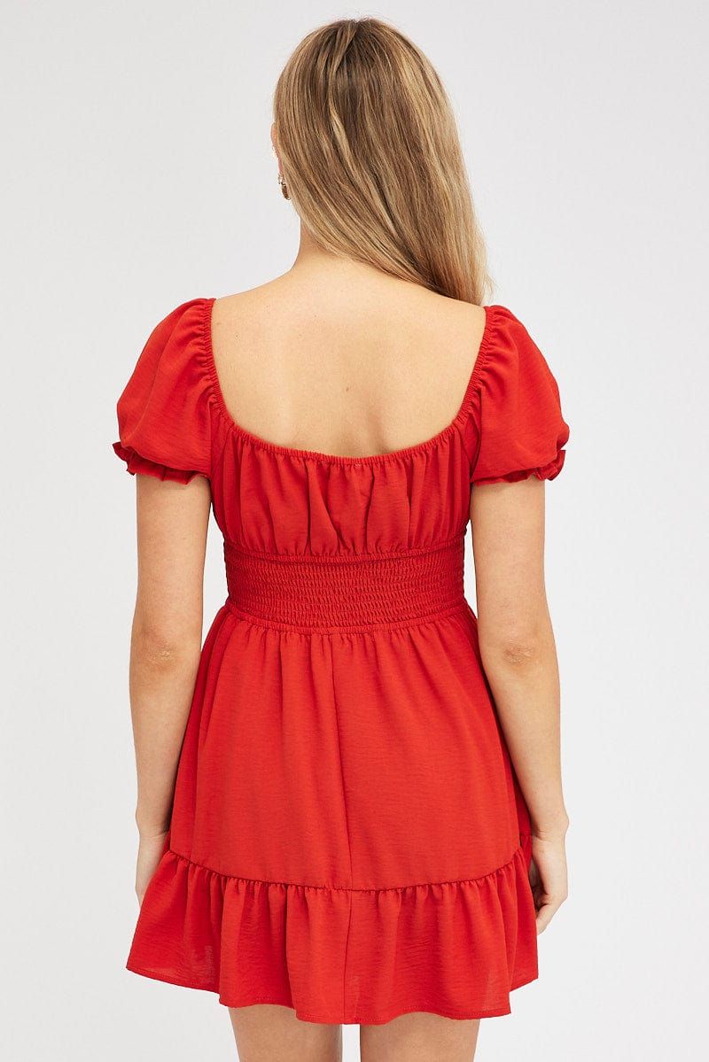 Red Fit And Flare Dress Puff Sleeve Mini sold by Ally Fashion product image thumbnail 5