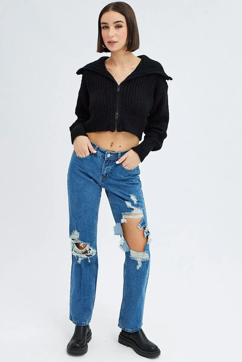 Black Zip up Crop Cardigan sold by Ally Fashion product image thumbnail 2