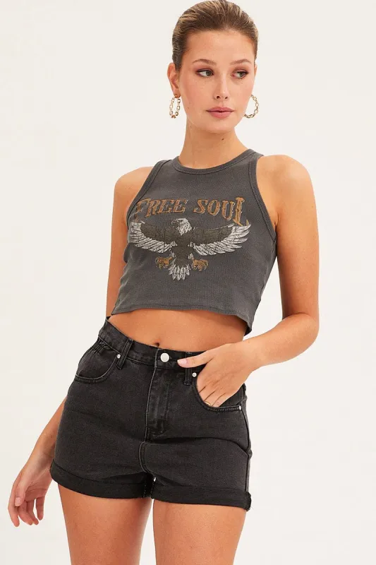 Black Paperbag Denim Shorts High Rise sold by Ally Fashion