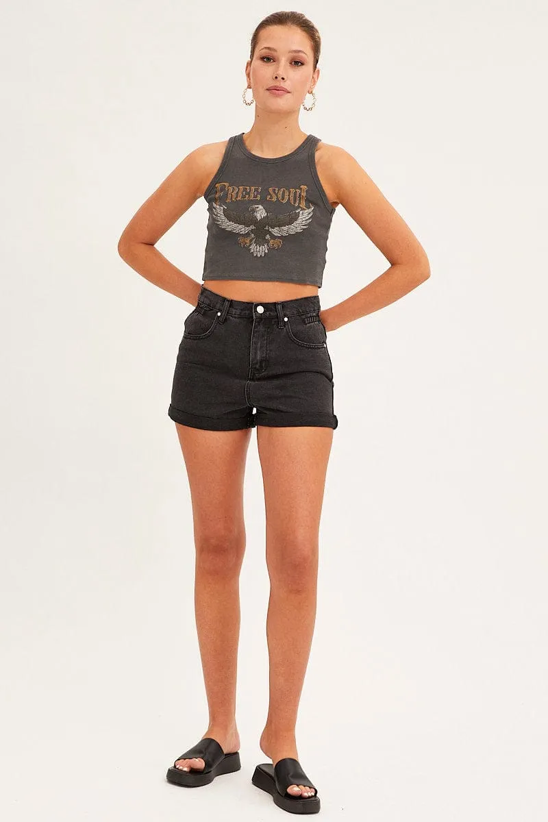 Black Paperbag Denim Shorts High Rise sold by Ally Fashion product image thumbnail 3