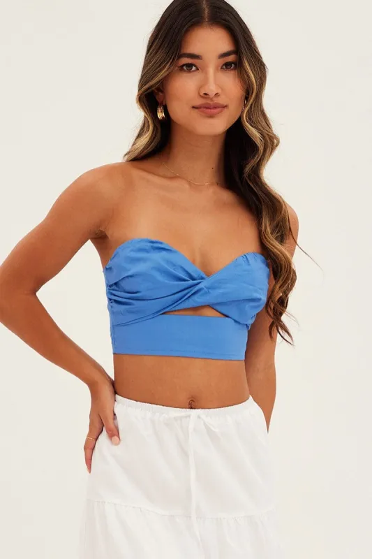 Blue Bandeau Twist Front Sleeveless Crop sold by Ally Fashion