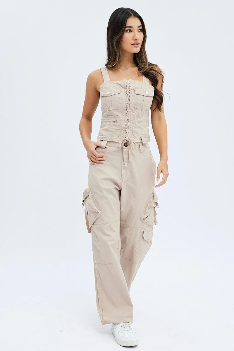 Beige Cargo Pants Low Rise sold by Ally Fashion product image thumbnail 3