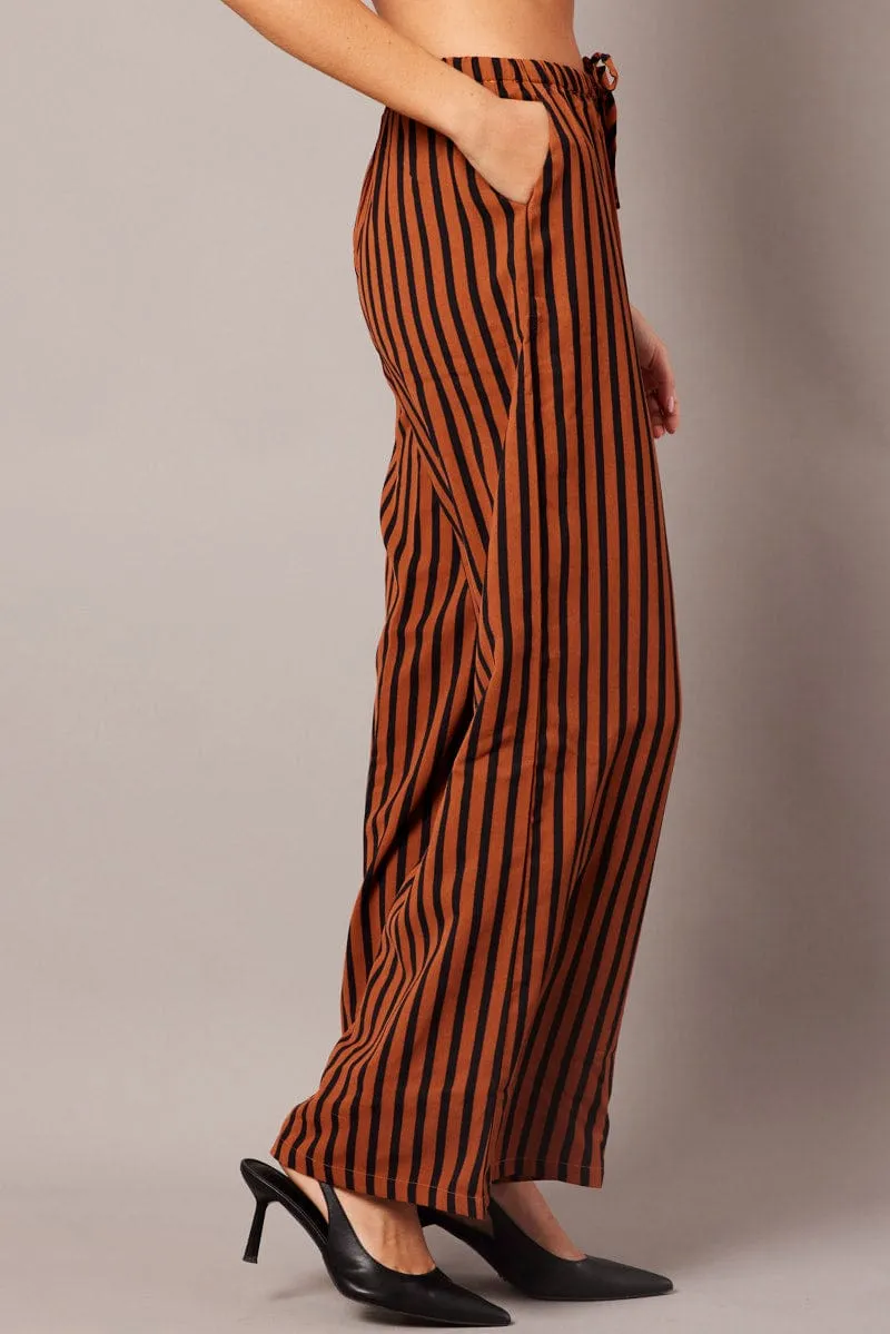 Brown Stripe Wide Leg Pants High Rise sold by Ally Fashion product image thumbnail 4