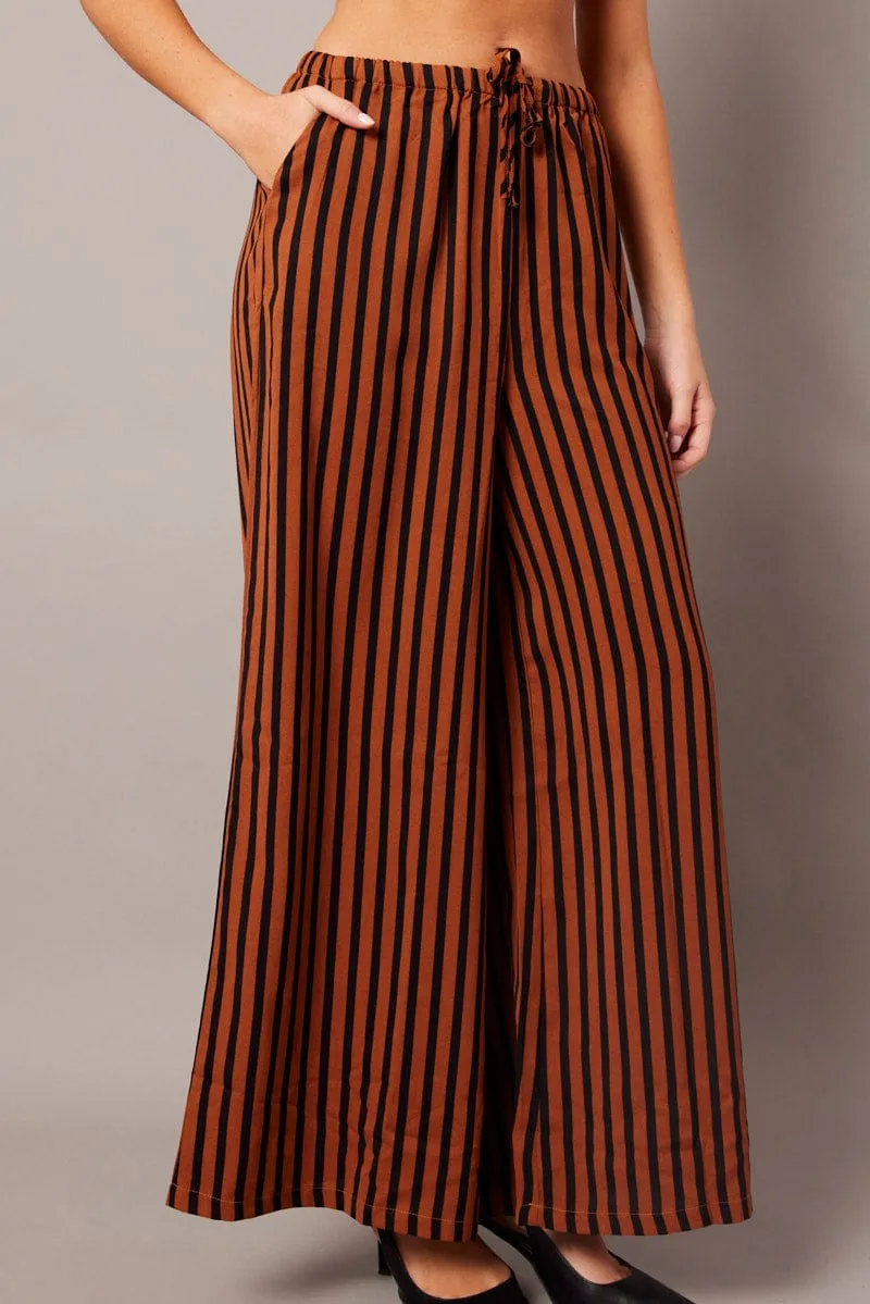 Brown Stripe Wide Leg Pants High Rise sold by Ally Fashion