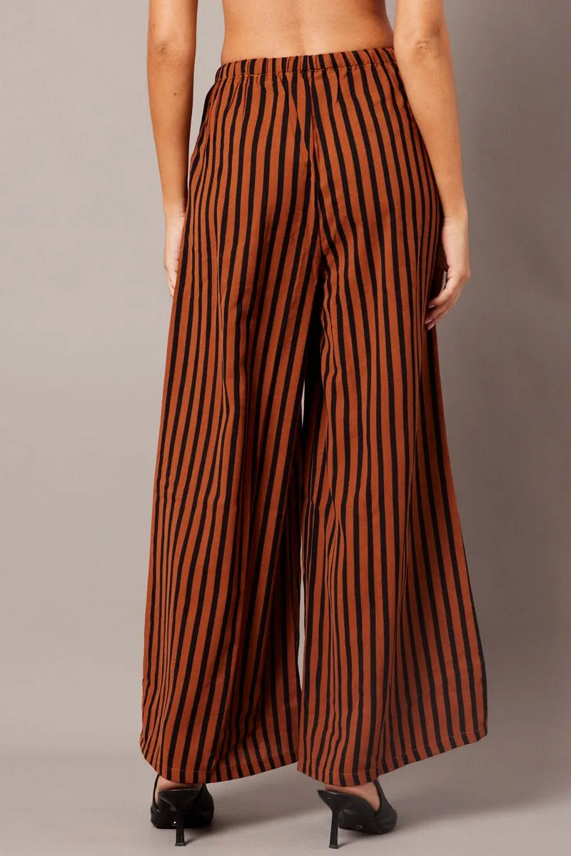 Brown Stripe Wide Leg Pants High Rise sold by Ally Fashion product image thumbnail 5