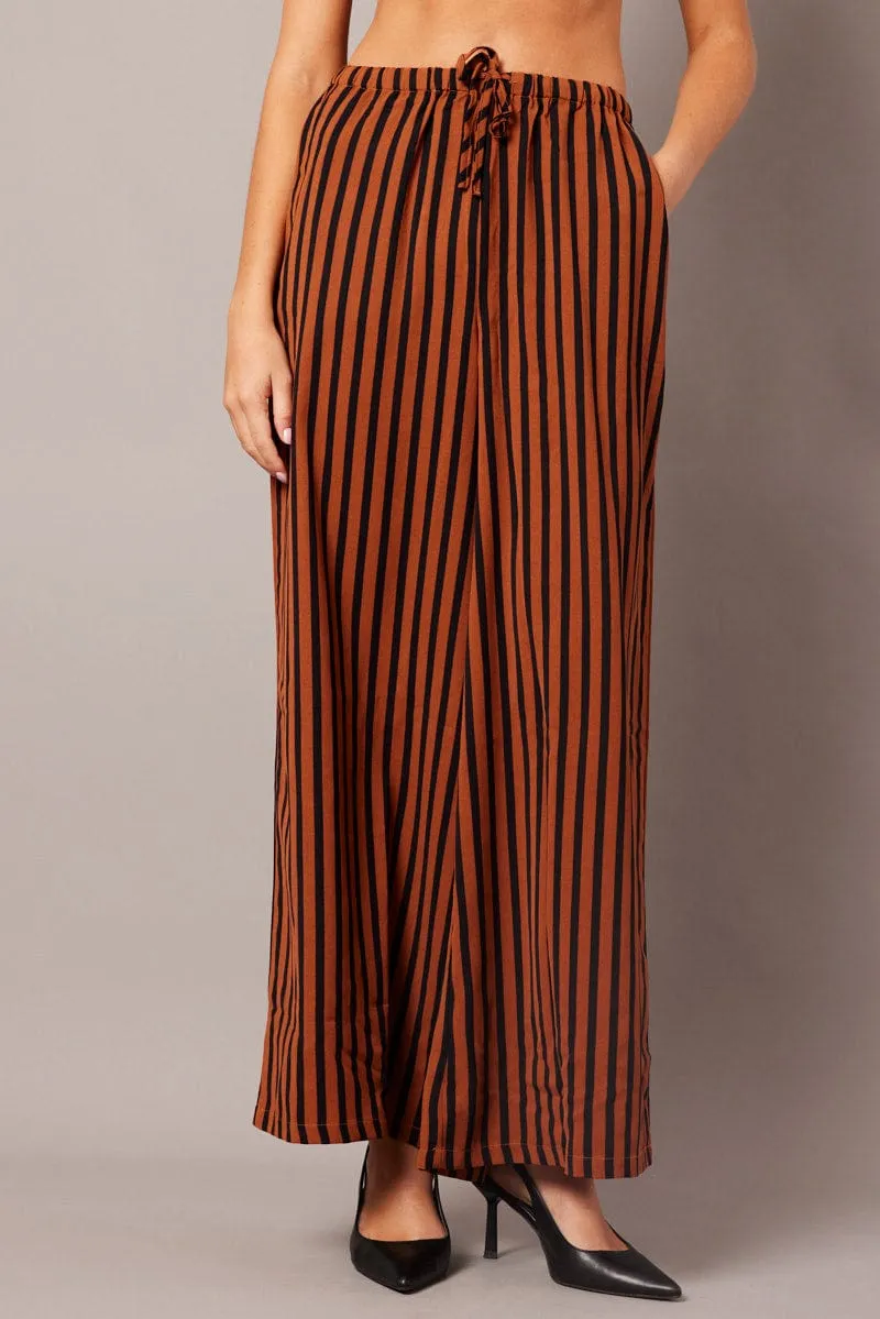 Brown Stripe Wide Leg Pants High Rise sold by Ally Fashion product image thumbnail 3