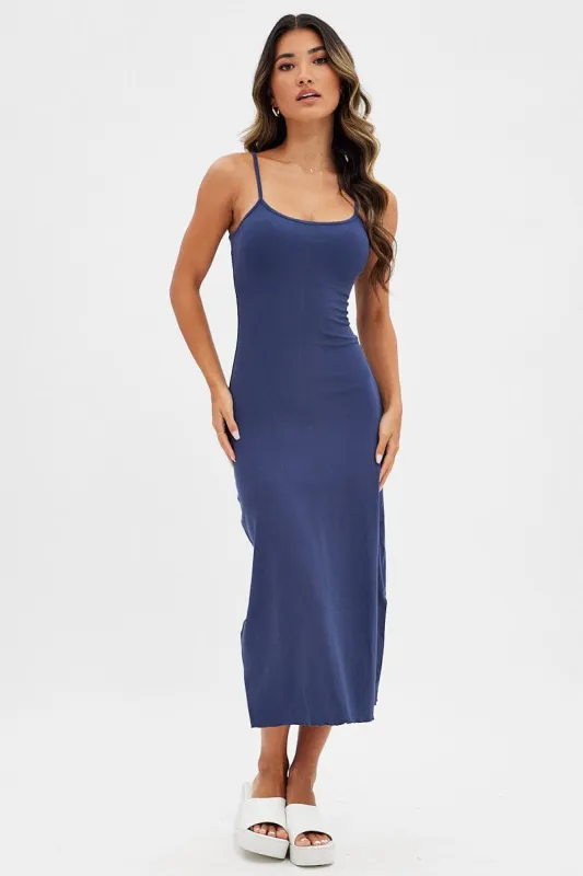 Blue Maxi Dress Sleeveless Scoop Neck Bodycon Jersey sold by Ally Fashion