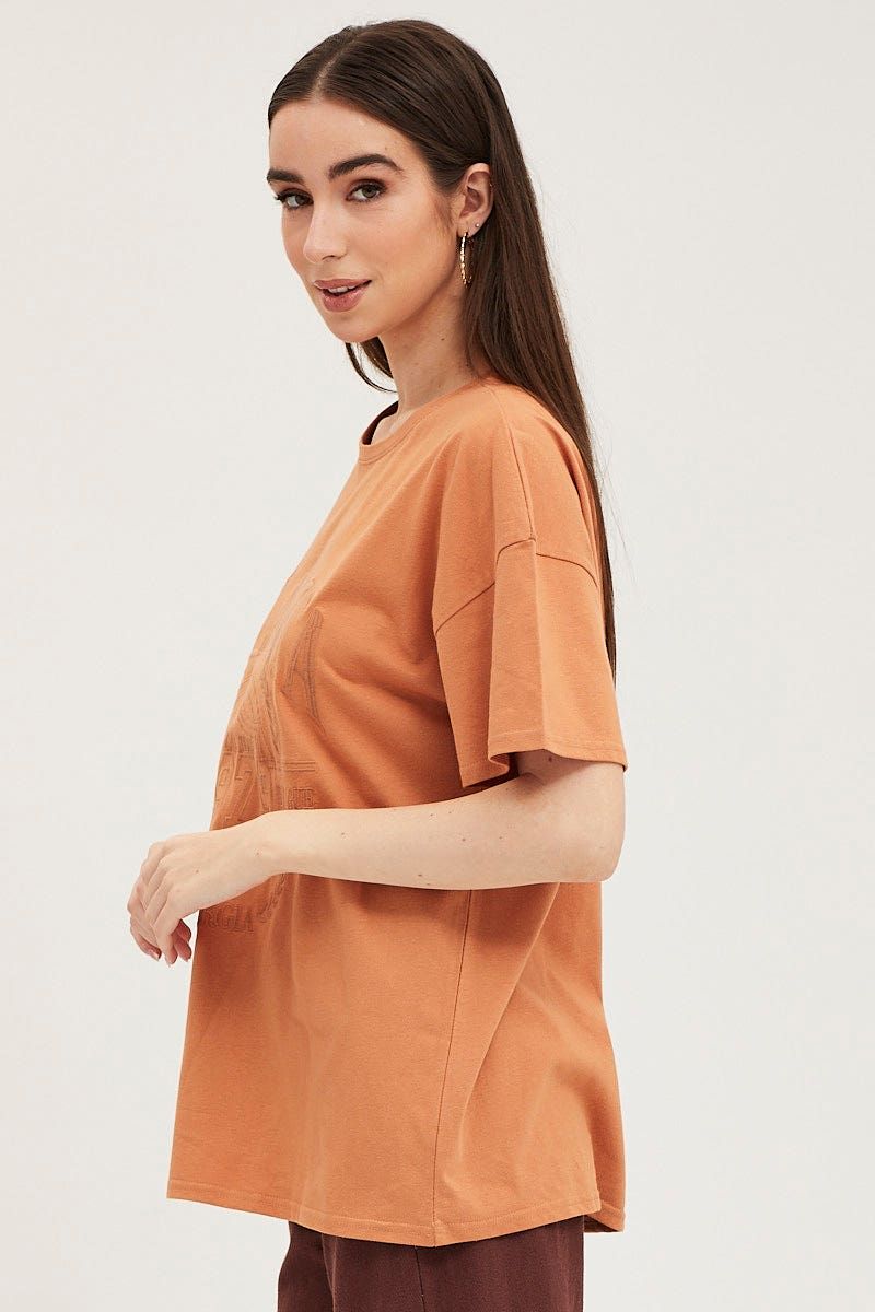 Orange Graphic T-Shirt Embroided sold by Ally Fashion product image thumbnail 4