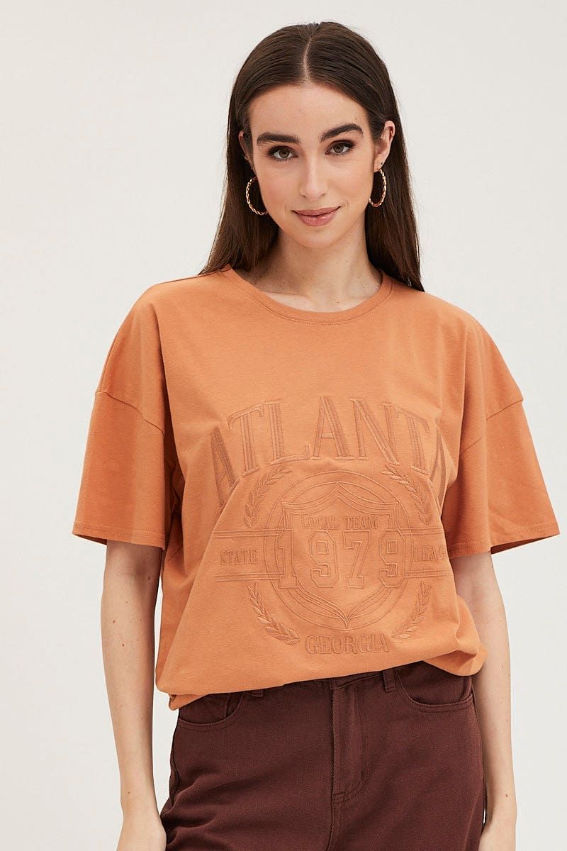 Orange Graphic T-Shirt Embroided sold by Ally Fashion product image thumbnail 3