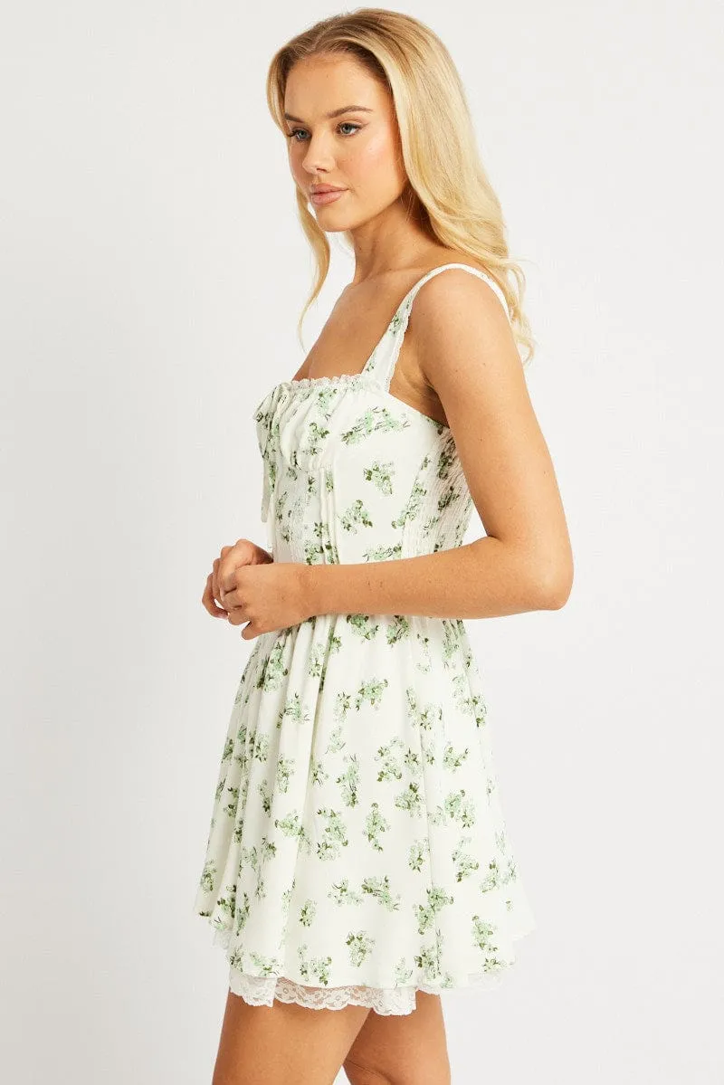 Green Floral Fit And Flare Dress Corset Detail Mini sold by Ally Fashion product image thumbnail 4