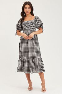 Check Midi Dress Short Sleeve Evening sold by Ally Fashion