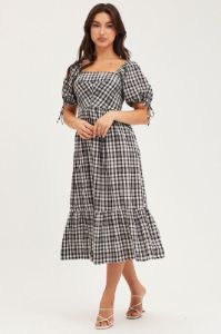 Check Midi Dress Short Sleeve Evening sold by Ally Fashion