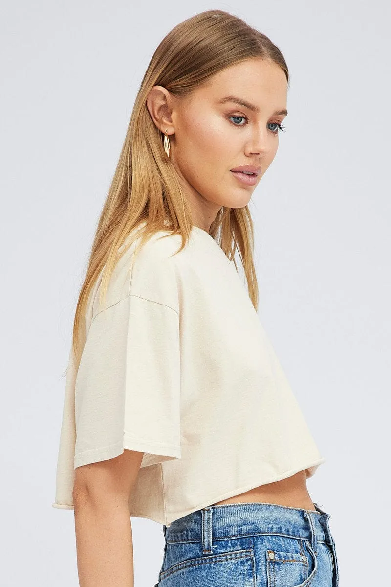 Beige Graphic Tee Short Sleeve Crop Crew Neck sold by Ally Fashion product image thumbnail 5