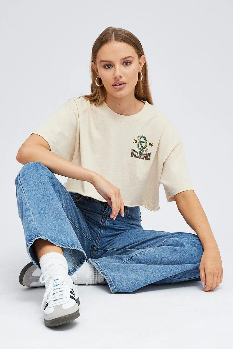 Beige Graphic Tee Short Sleeve Crop Crew Neck sold by Ally Fashion product image thumbnail 2