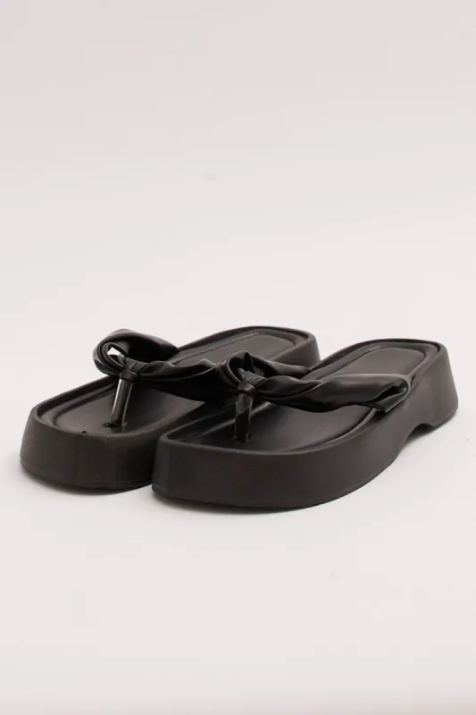 Black Toe Post Chunky Sole Sandals sold by Ally Fashion