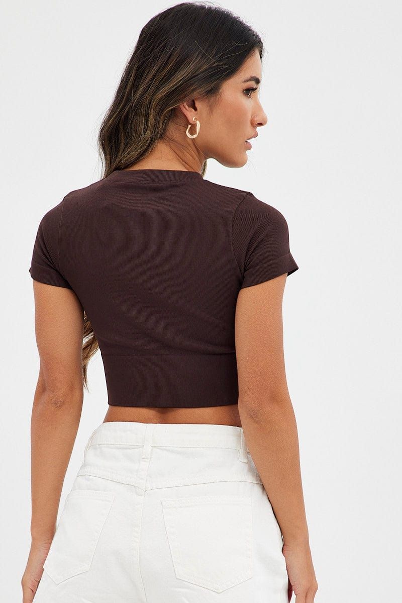 Brown T Shirt Short Sleeve Crew Neck Seamless sold by Ally Fashion product image thumbnail 5