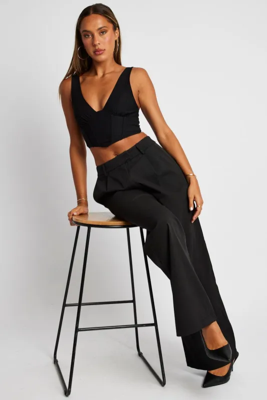 Black Wide Leg Pants Mid Rise sold by Ally Fashion
