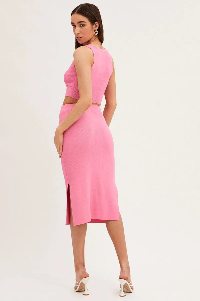 Pink Knit Skirt Midi High Rise sold by Ally Fashion product image thumbnail 5