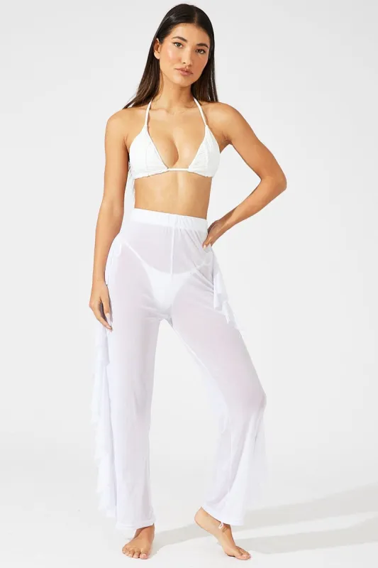 White Ruffle Beach Pants sold by Ally Fashion