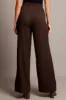 Brown Wide Leg Pants High Rise Textured Fabric sold by Ally Fashion