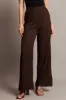 Brown Wide Leg Pants High Rise Textured Fabric sold by Ally Fashion