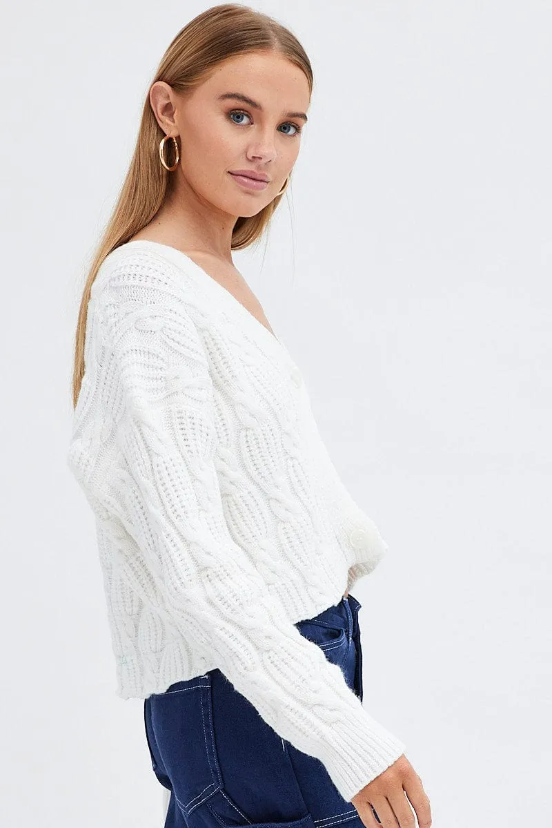 White Oversized Cable Knit Cardigan sold by Ally Fashion product image thumbnail 4