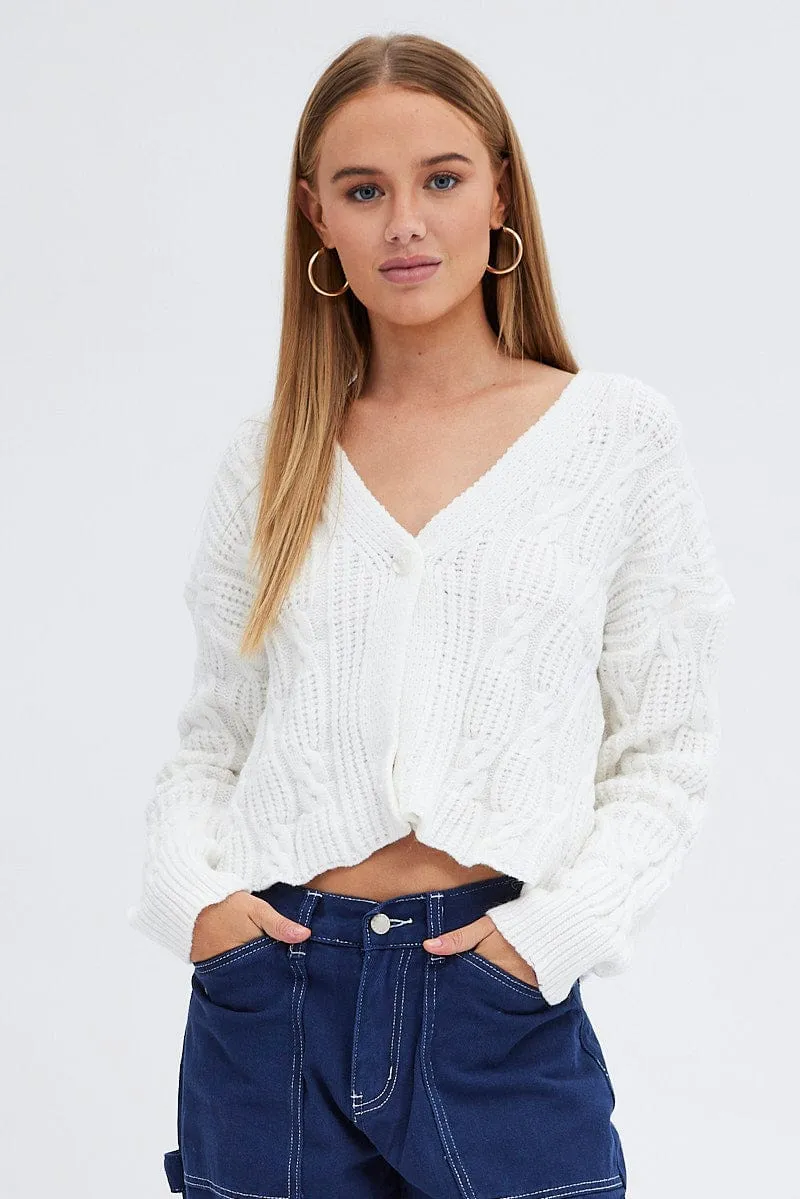 White Oversized Cable Knit Cardigan sold by Ally Fashion