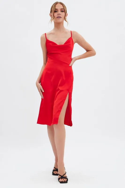 Red Cowl Neck Slip Midi Dress sold by Ally Fashion