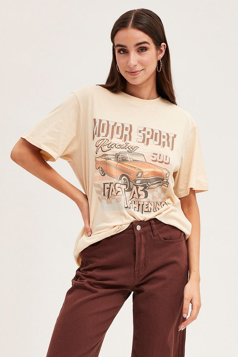Beige Oversized T-Shirt sold by Ally Fashion