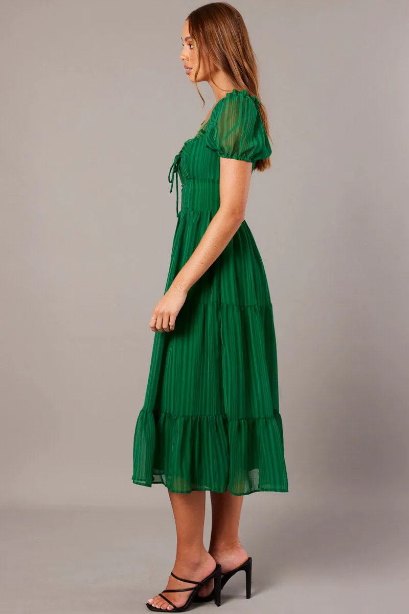 Green Midi Dress Puff Sleeve sold by Ally Fashion product image thumbnail 4