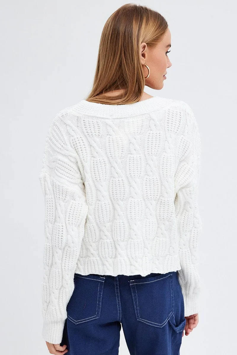 White Oversized Cable Knit Cardigan sold by Ally Fashion product image thumbnail 5