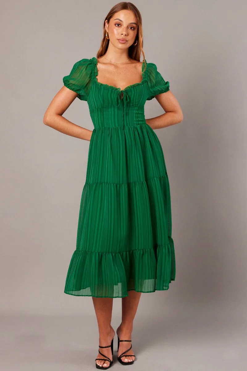 Green Midi Dress Puff Sleeve sold by Ally Fashion