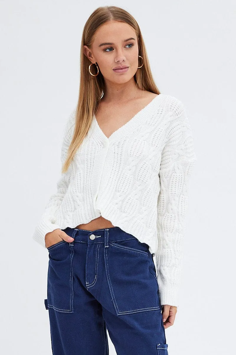 White Oversized Cable Knit Cardigan sold by Ally Fashion product image thumbnail 3