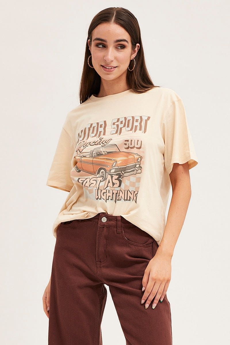 Beige Oversized T-Shirt sold by Ally Fashion product image thumbnail 3