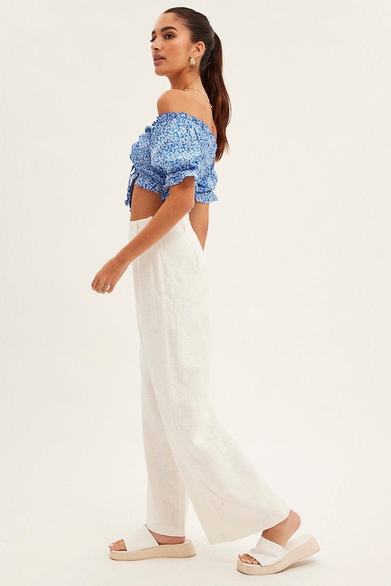 White Pants High Rise Linen Blend Wide Leg sold by Ally Fashion product image thumbnail 4