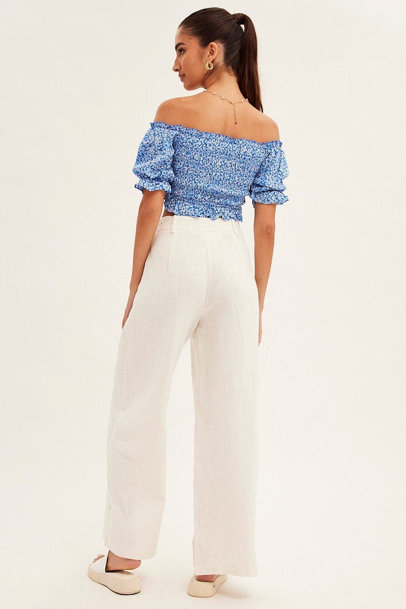 White Pants High Rise Linen Blend Wide Leg sold by Ally Fashion product image thumbnail 5