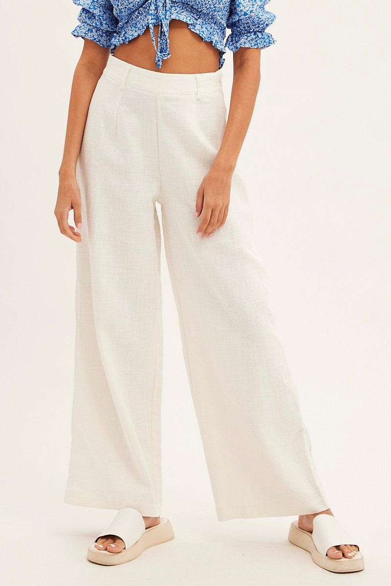 White Pants High Rise Linen Blend Wide Leg sold by Ally Fashion product image thumbnail 2
