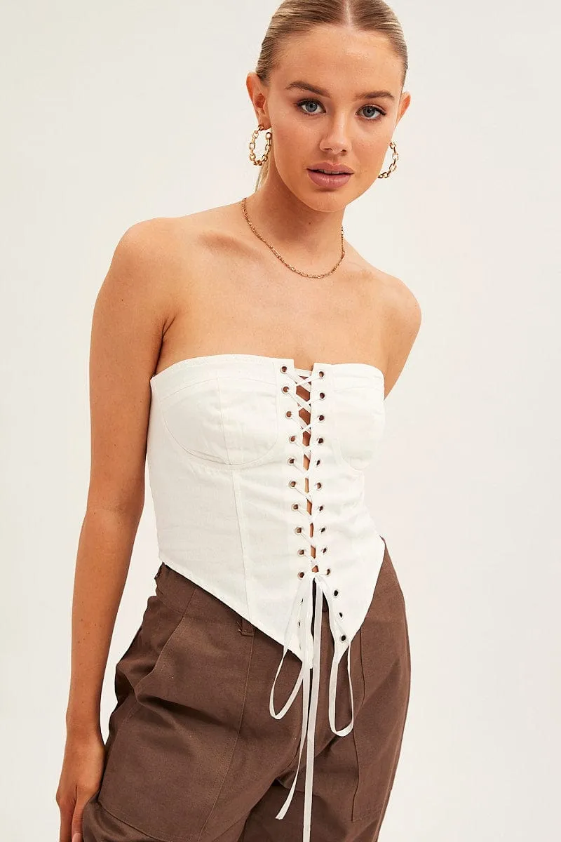 White Front Tie Corset Top sold by Ally Fashion