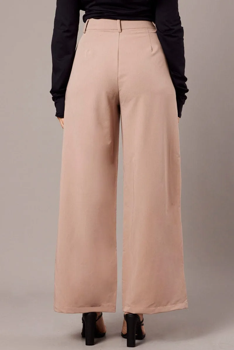 Beige Wide Leg Pants Mid Rise sold by Ally Fashion product image thumbnail 5