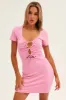 Pink Body Con Keyhole Drawstring Rib Short Sleeve Dress sold by Ally Fashion