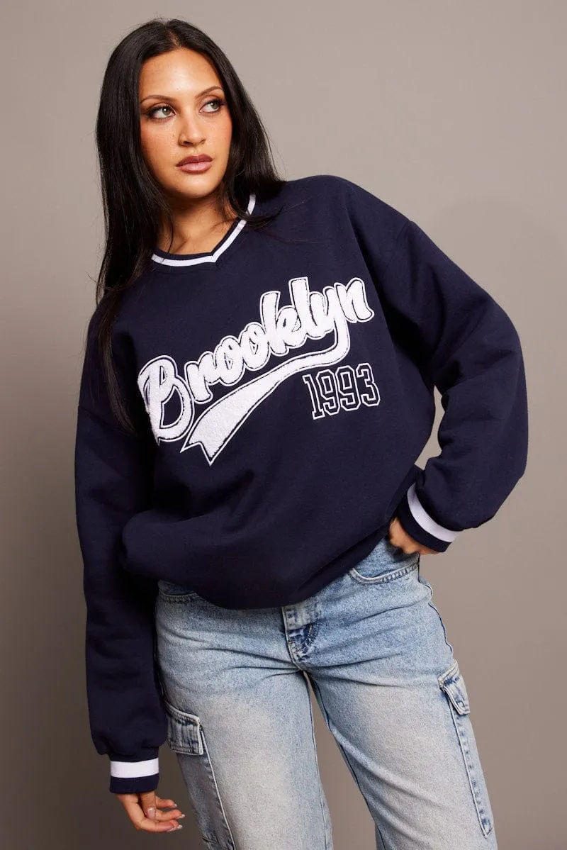 Blue Graphic Sweater Long Sleeve sold by Ally Fashion