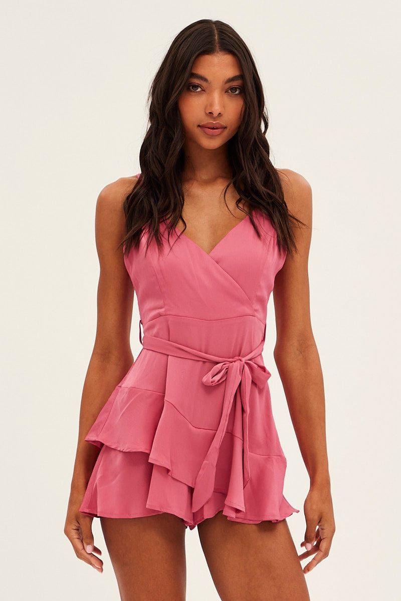 Pink Wrap Playsuit Sleeveless Textured Satin sold by Ally Fashion product image thumbnail 3